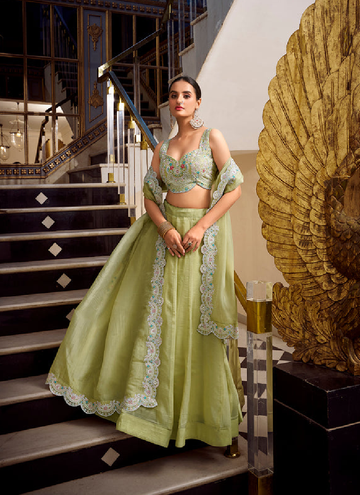 Beautiful Gold crush Party wear lehenga with embroidered blouse.